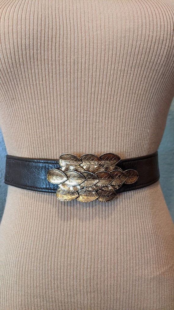Vintage Gold Leaf Design Belt Vintage Rare Orange Red Big Leaf Design Metal Buckle Belt - Etsy main image 3