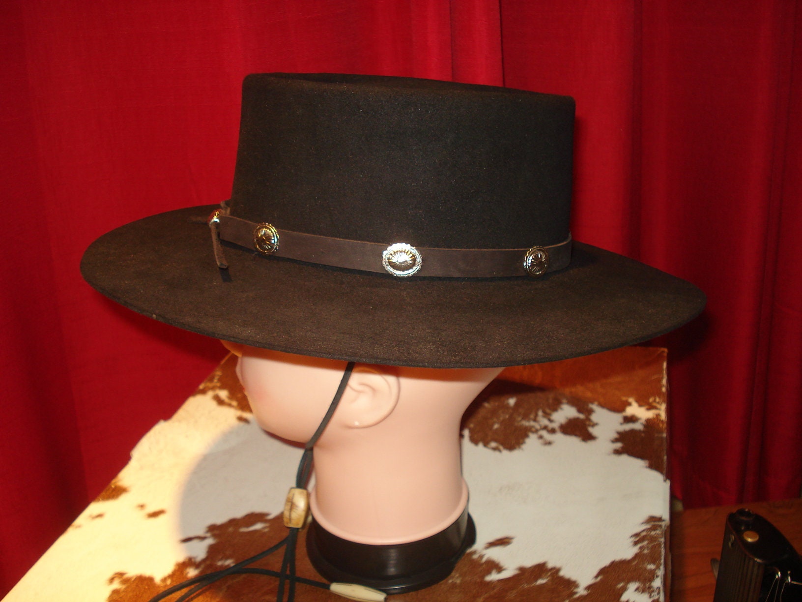 Resistol LaLoo Black Gaucho/Bolero Hat with Concho Band & Chin Cord