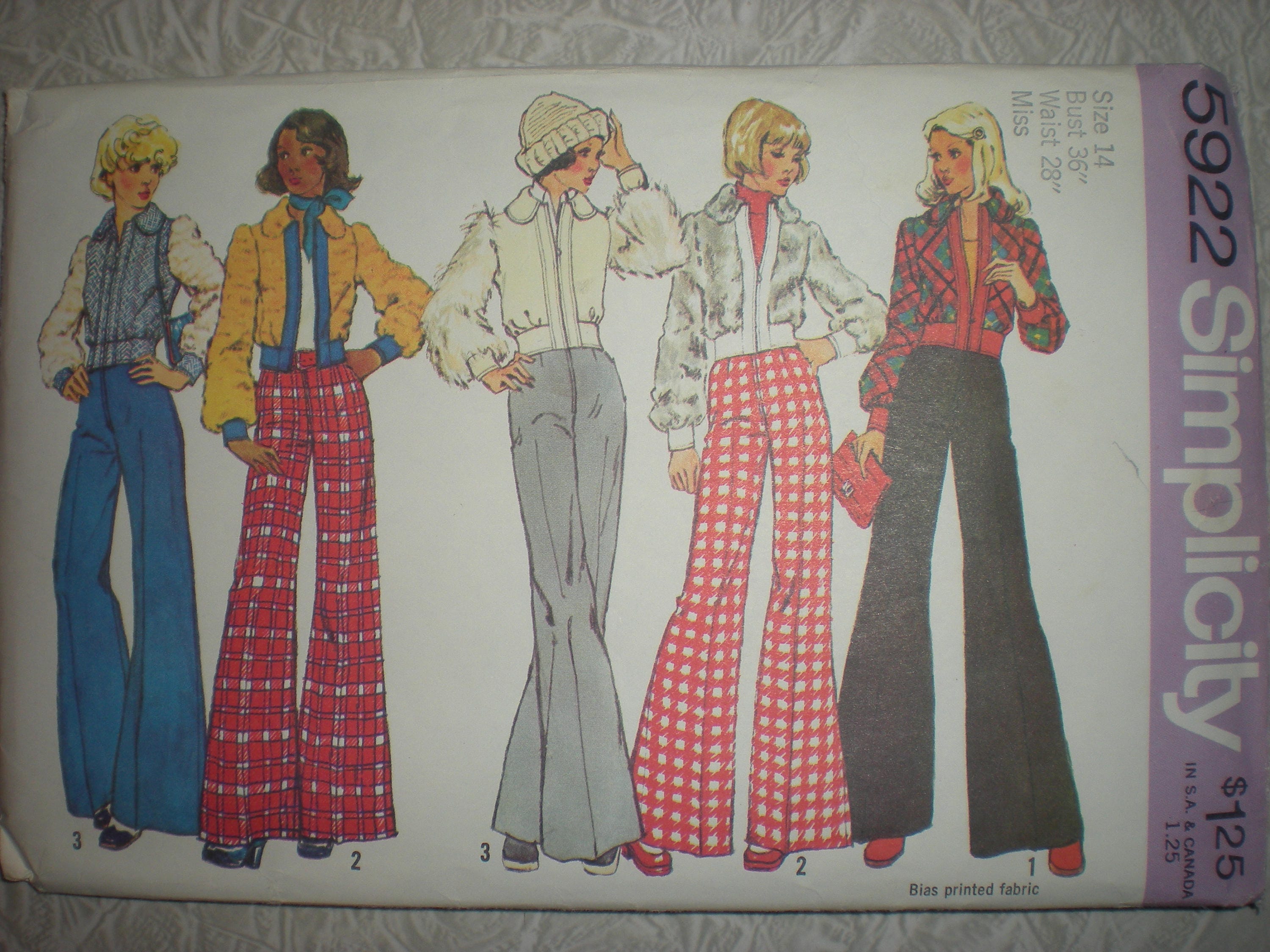 Vintage 1973 Bell Bottoms & Faux Fur Jacket Sewing Pattern Simplicity
