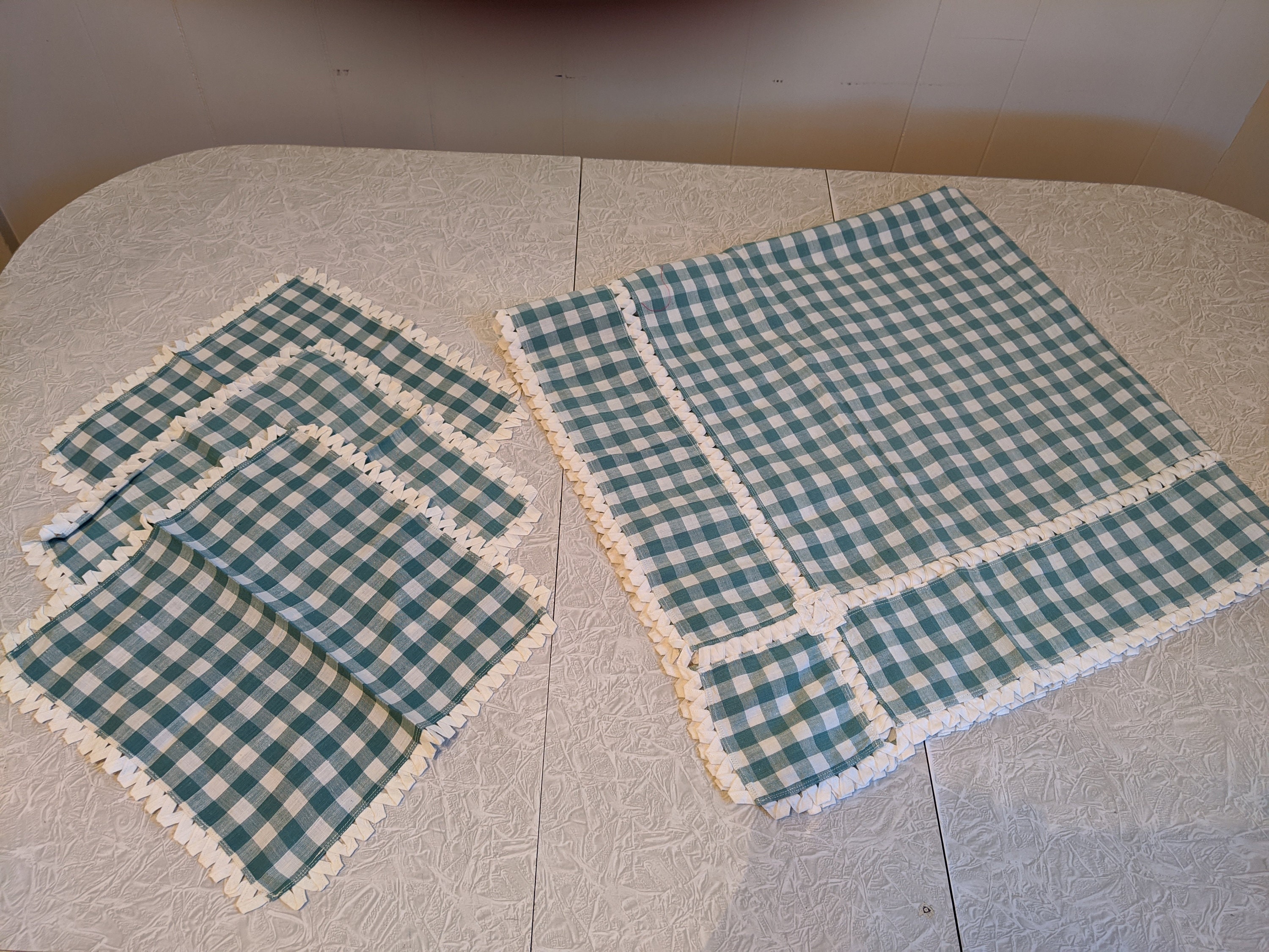 green and white gingham pants