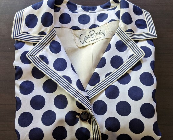 Blue \u0026 White Polka Dot Satin Jacket by 