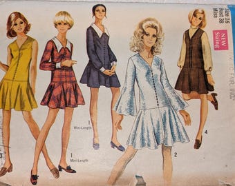 1969 Simplicity 8287 Size 16, Bust 38 Flared skirt dress or jumper v neck contrasting collar Flared set in sleeves Cut and complete