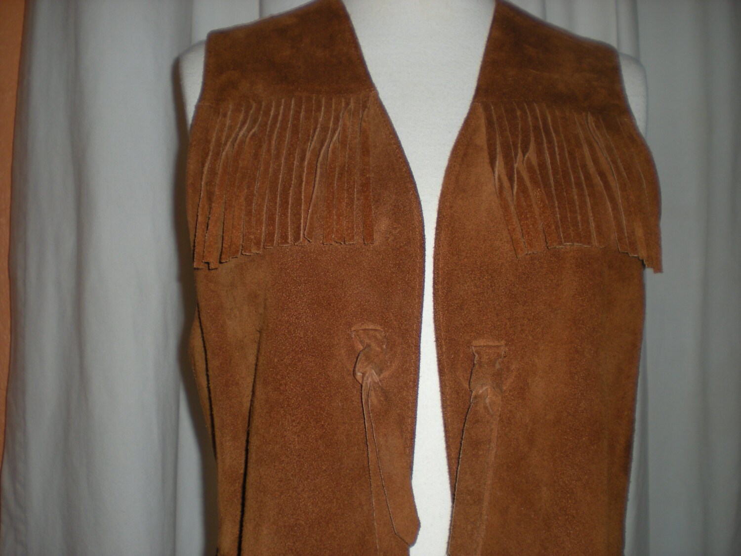 Brown Suede Leather Fringe Vest 1970's by Westwinds Size Medium