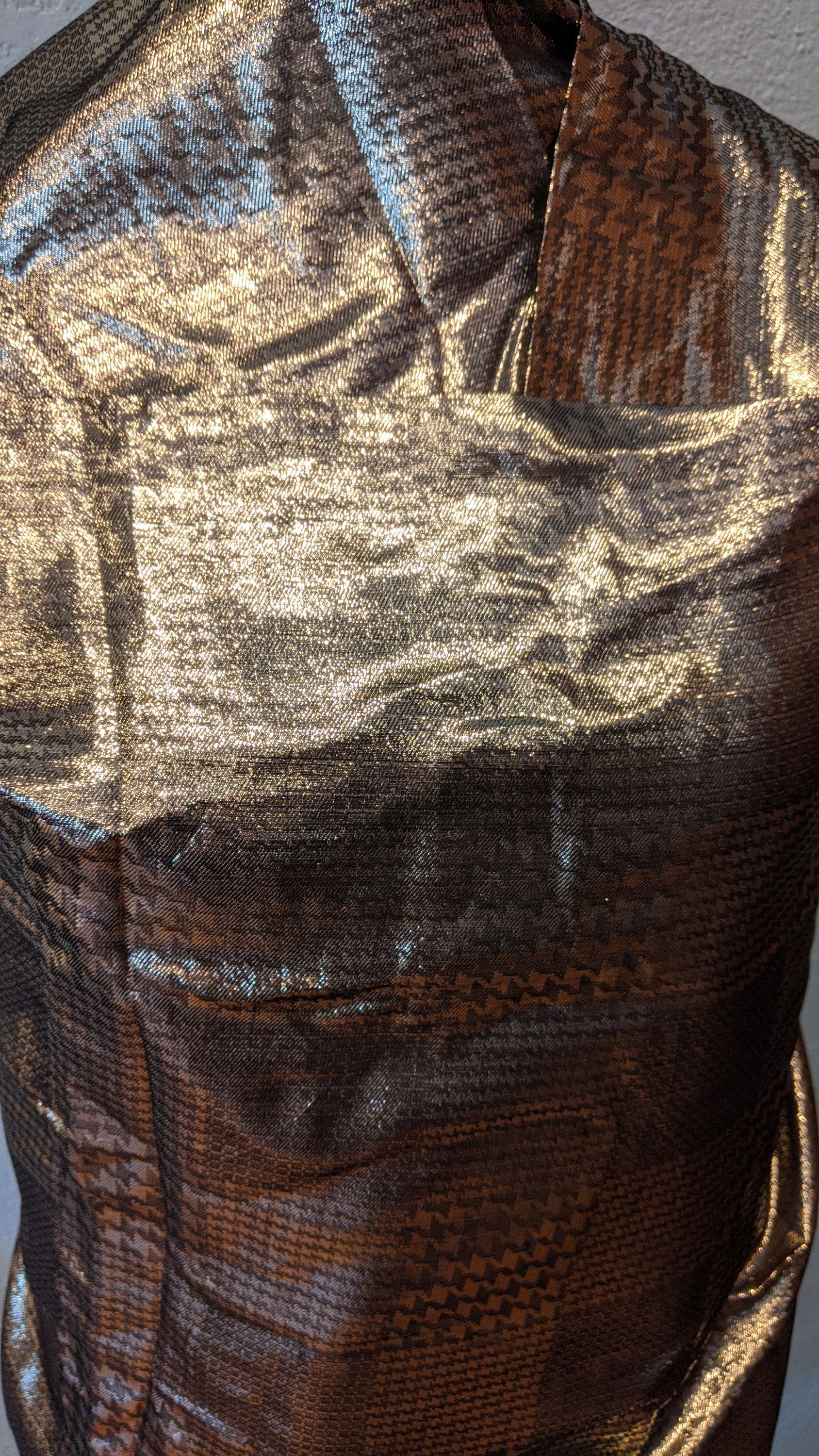 Metallic Gold Lame Light Weight Fabric checked/herringbone/plaid print ...