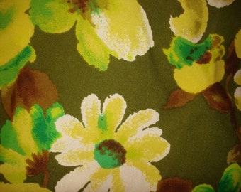 Big Bold Floral Print One Piece Fabric 3 & 3/4 yards 44 inch wide Spring Mills Inc. Green Yellow White on Olive Green Background