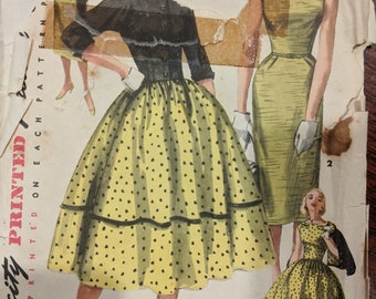 Poofy or straight skirt Dress and Jacket 1955 Sewing Pattern Simplicity 1412 Misses Dress size 14 bust 32 waist 26
