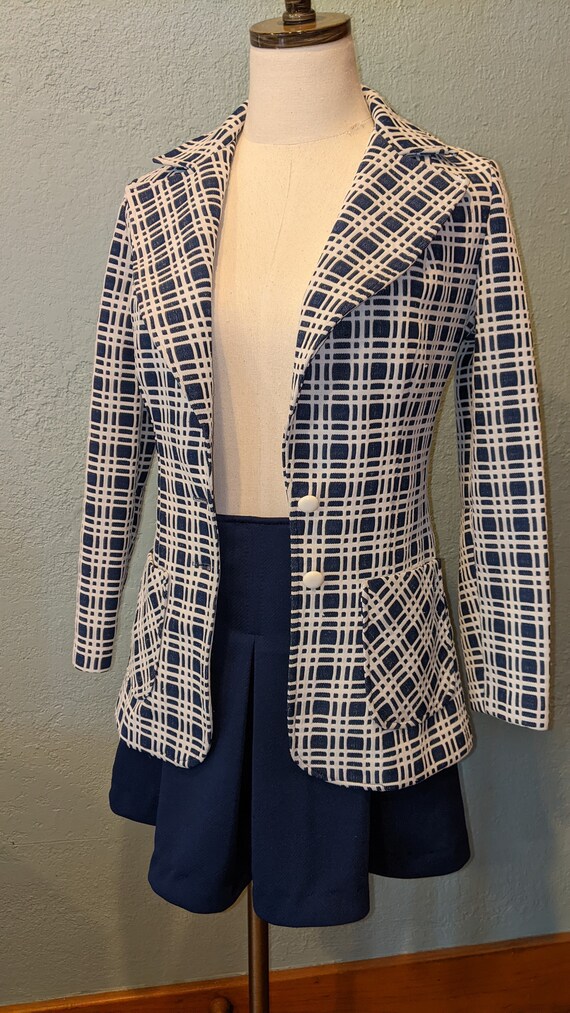 Vintage 70's Russ Blue & White Checked Jacket Bla… - image 4