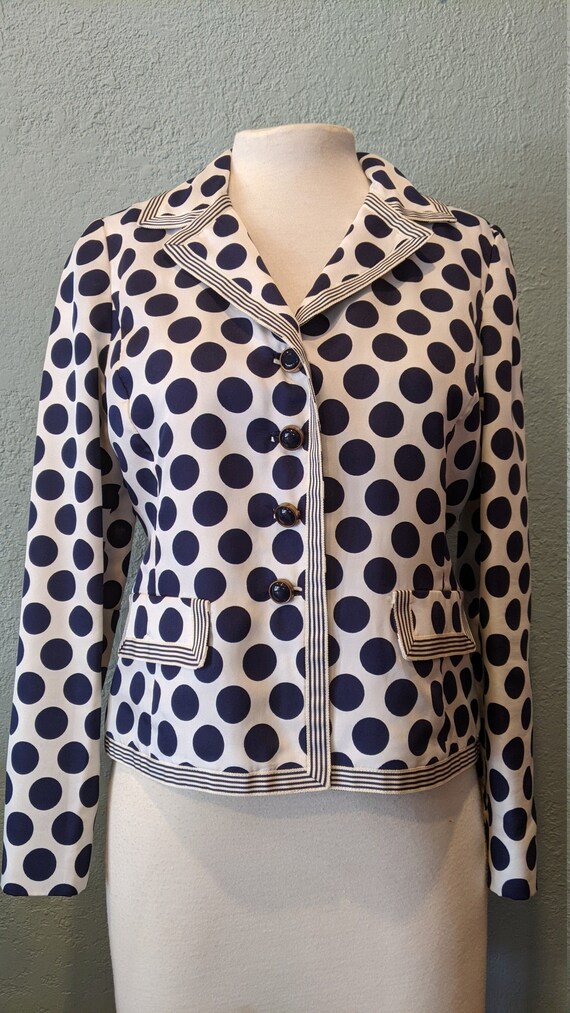 Blue \u0026 White Polka Dot Satin Jacket by 