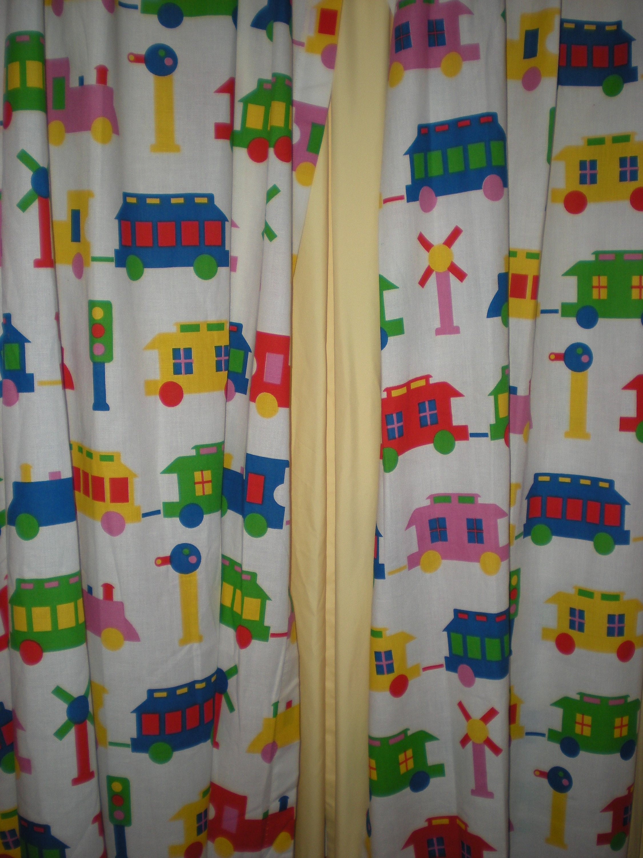 Big Bold Primary Colored Trains Pinch Pleat Curtains 2 Panels Red
