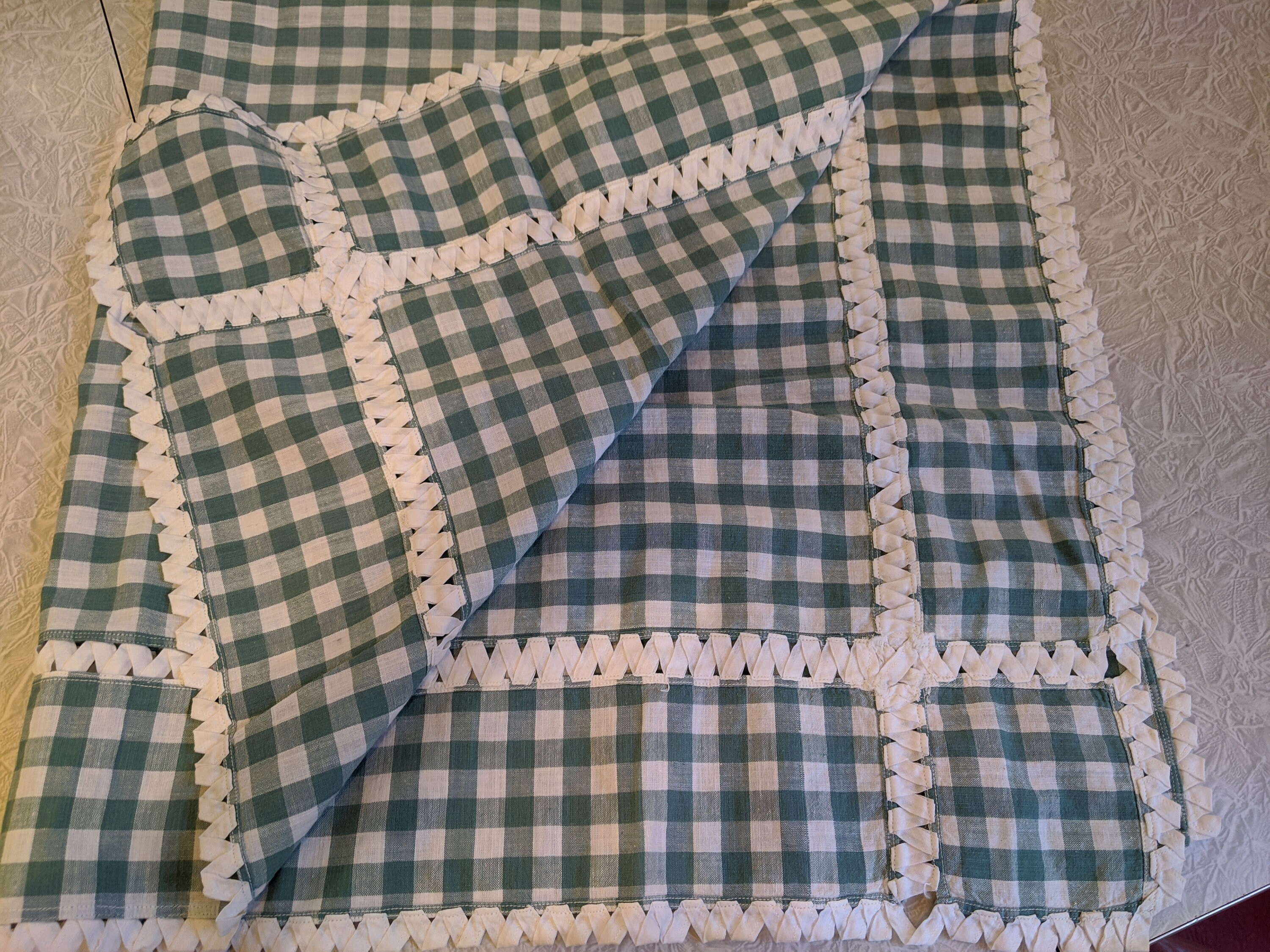 green and white gingham pants