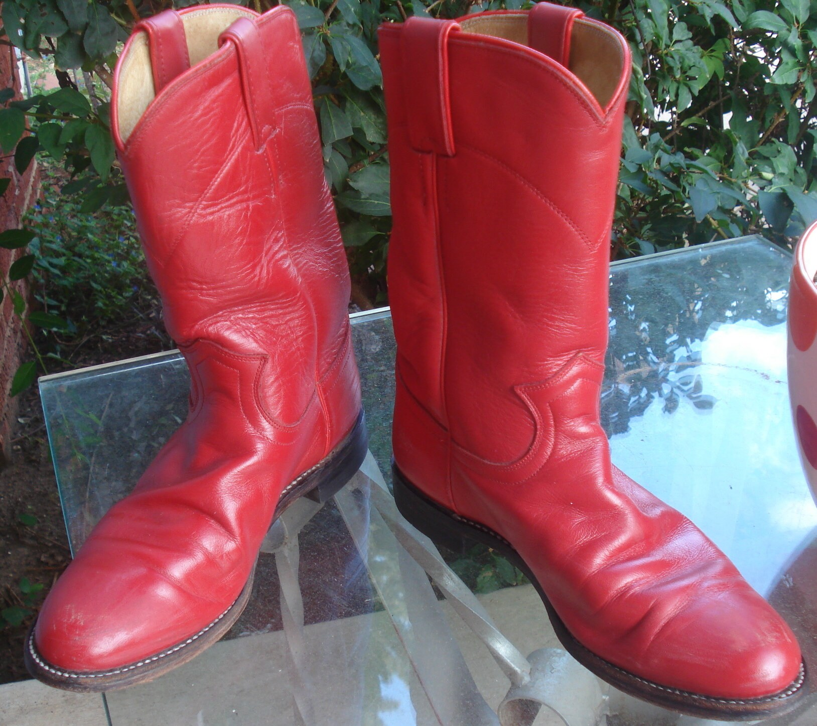 Women's Red Leather Justin Ropers Pull On Western Cowboy Boots Size 8B