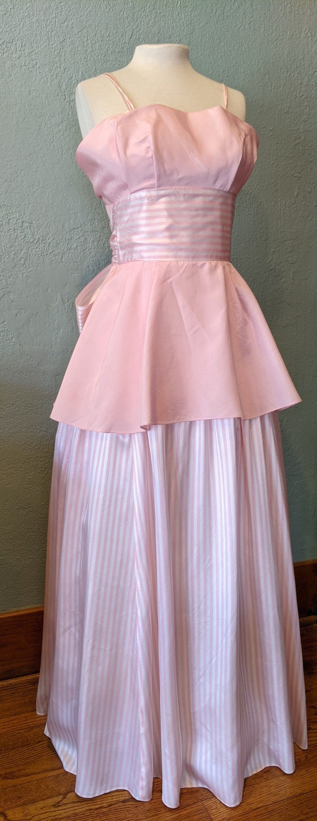 Jessica McClintock style Pink White Striped Taffeta Prom Dress w