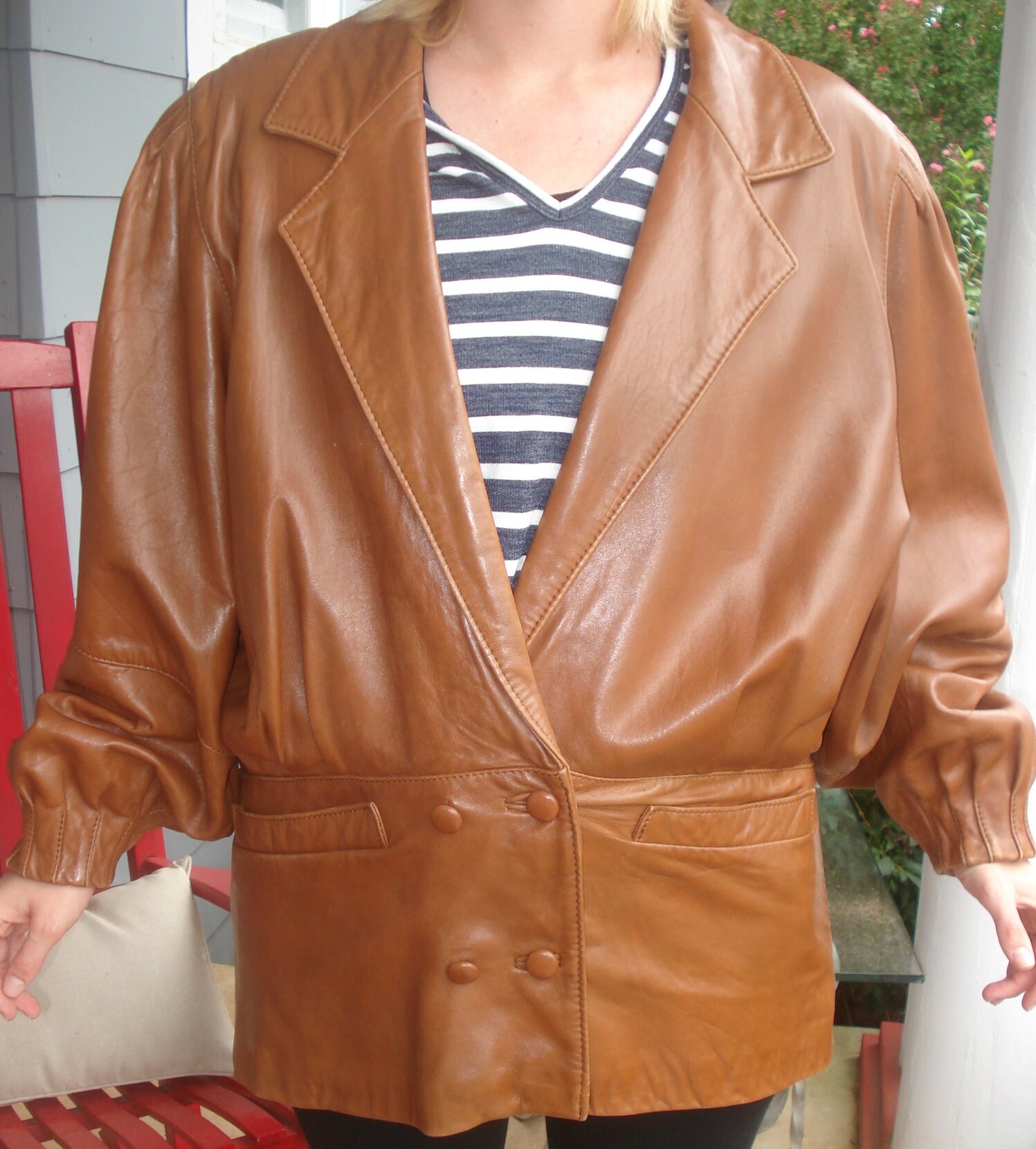 Ladies Vintage Leather Bomber Jacket Size 44 EU/14 US tuxedo