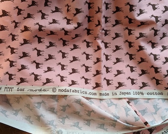 Oh Deer! by momo for moda fabrics brown deer on pink cotton Pattern # 16076 One piece at 1 yard and 31 inches, 44 inches wide