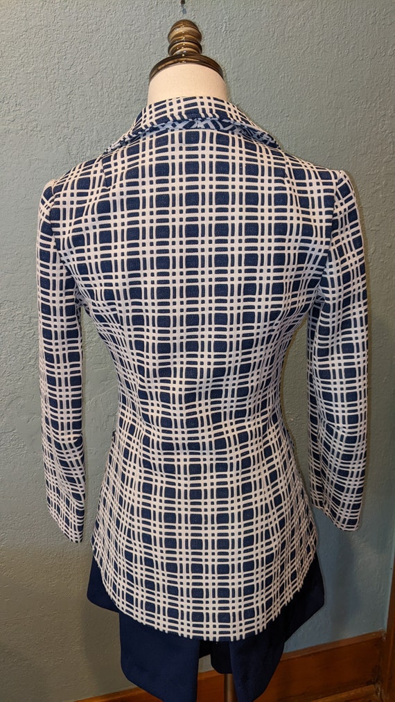 Vintage 70's Russ Blue & White Checked Jacket Bla… - image 2