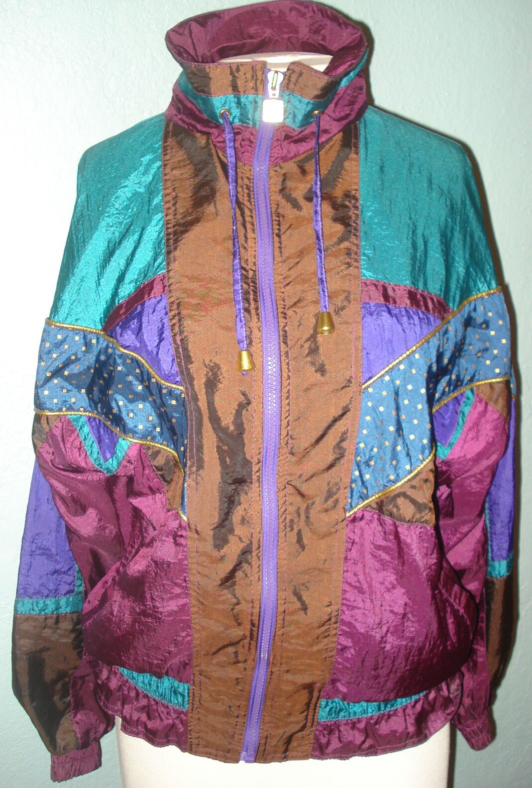 80's Multi color Bomber Jacket Size Medium by Active Stuff Squares