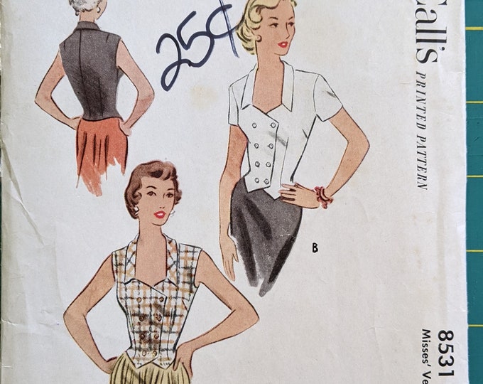 1951 Misses Vest Blouse Sewing Pattern Size 14 Bust 32 Mccall's 8531 ...