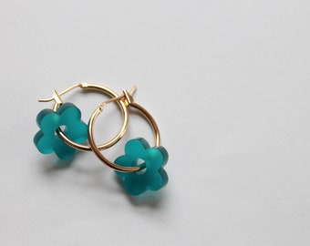 Turquoise flower hoop earrings