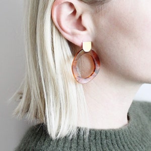 Statement Pebble Stud Earrings / Brass and Tortoiseshell / lasercut jewellery / minimal earrings / christmas gift for her