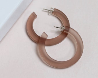 Beige hoop earring - lasercut perspex, frosted sandstone