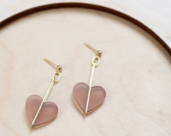 Heart Drop Earrings - Laser cut, Acrylic, Brass - Valentines Day 2022