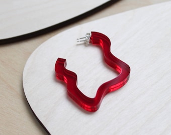 Squiggle hoops / abstract hoop earrings / lasercut from translucent red perspex