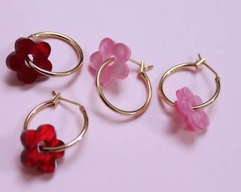 Valentines / Galentines flower hoop earrings special! Pink and Red marbled acrylic