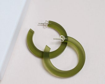 Light green hoops earrings - lasercut perspex, frosted green
