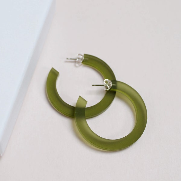 Light green hoops earrings - lasercut perspex, frosted green