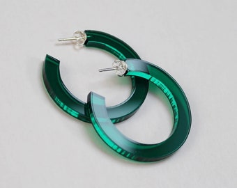 Green hoops earrings - lasercut perspex, translucent green