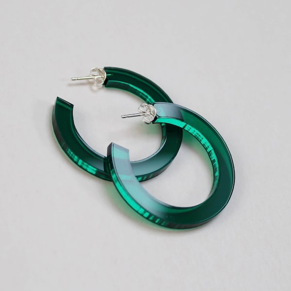 Green hoops earrings - lasercut perspex, translucent green