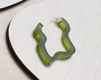 Squiggle hoops / abstract hoop earrings / lasercut from light green frosted perspex