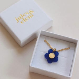Blue and Gold Floral Necklace - Romantic Handmade Necklace - Whimsical Botanical Jewellery - Everyday Necklace