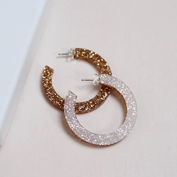 Gold Glitter Hoops Earrings Lasercut Perspex