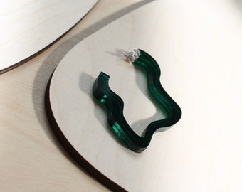 Squiggle hoops / abstract hoop earrings / lasercut from green perspex