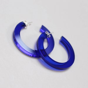 Blue hoops earring - lasercut perspex, translucent blue