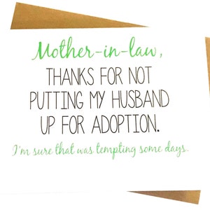 Mother in Law Card - Mother's Day Card - Mom Birthday Card - Funny Card - Card for Mother-in-Law - Mother's Day