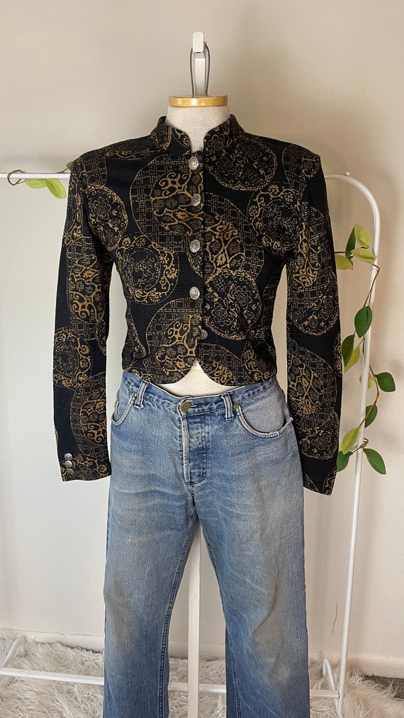 Vintage Knit Jacket Cropped Blazer Fitted Long Sle