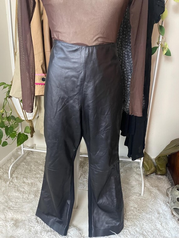 Vintage 1990s High-waisted Cropped Flare Pants Leather Front and 