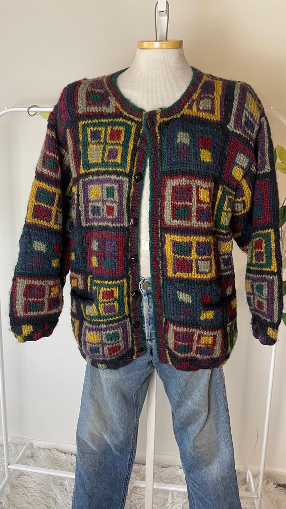 Vintage 90s Colorblock Sweater Cardigan Multicolor