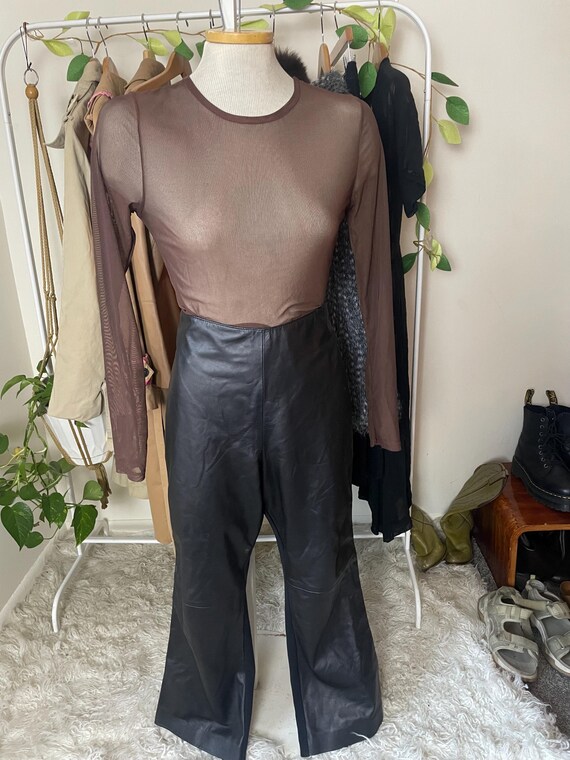 Vintage 1990s High-waisted Cropped Flare Pants Leather Front and 
