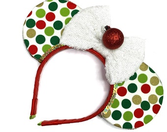 Christmas polkadot ears with ornament center