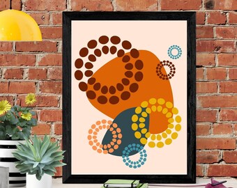 Boho Dotted Circles, yellow circle wall art, boho wall art, midcentury modern, gift idea, living room decor, abstract art, downloadable art