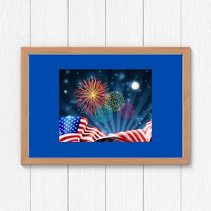 July 4th, patriotic wall art, fireworks art, fourth of July, red,white & blue, instant download, July4th decor