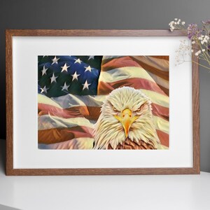 Bald Eagle, patriotic wall art, American flag art, Memorial Day, July 4th, instant download