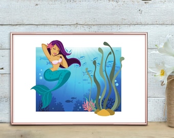Pretty Mermaid, mermaid wall art, kids room