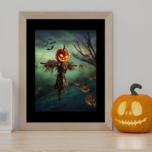 Midnight Scarecrow, Halloween art, spooky art, Halloween decor, Scarecrow art, horror wall art, digital download
