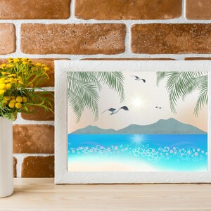 Calming Beach,  beach wall art, summer beach art, ocean wall art, palm trees, ocean landscape, digital download, printable