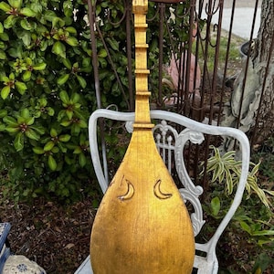 Vintage Wood MCM Modernist Art Sculpture Jaru Art Products Mandolin Guitar Gilt