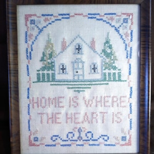 Vintage Antique Framed Old Needlework Needlepoint Sampler Home Sweet Home Cloth